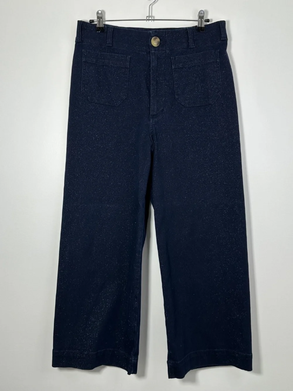 Anthropologie Maeve The Colette Sparkle Denim Wide Leg Pants Size 30/10 Cropped - Picture 3 of 11
